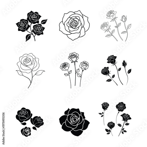 Elegant Rose Continuous Line Drawing Collection for Minimal Floral Design
