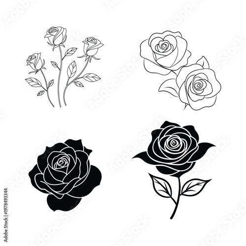 Elegant Rose Continuous Line Drawing Collection for Minimal Floral Design