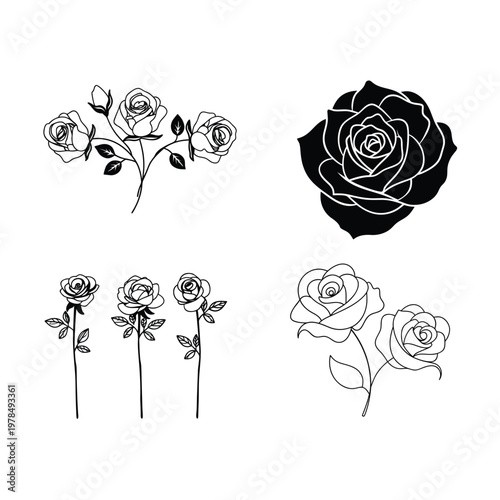 Elegant Rose Continuous Line Drawing Collection for Minimal Floral Design