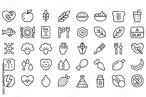 Organic Diet and Healthy Food Icon Pack for Wellness Applications