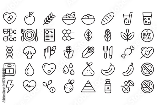 Healthy Lifestyle Icons Featuring Food Diet and Medical Wellness