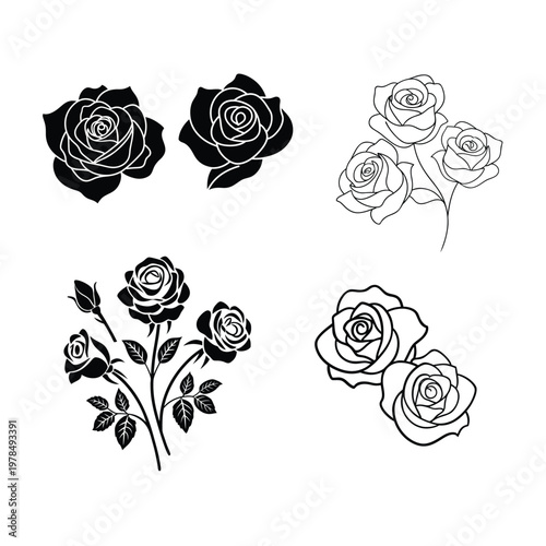 Elegant Rose Continuous Line Drawing Collection for Minimal Floral Design