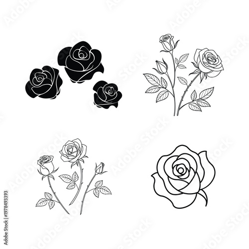 Elegant Rose Continuous Line Drawing Collection for Minimal Floral Design