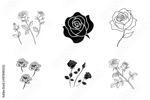 Elegant Rose Continuous Line Drawing Collection for Minimal Floral Design