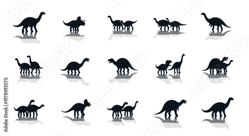 Prehistoric Dinosaur Silhouette Collection and Herd Icon Set Vector Illustration for Creative Projects