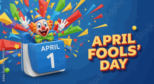 Happy April Fools' Day celebration with a cheerful clown and confetti, a day of pranks and laughter