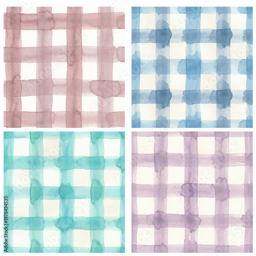 Watercolor checks in soft pastels