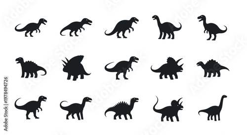 Jurassic Dinosaur Silhouettes Collection Vector Illustration Set