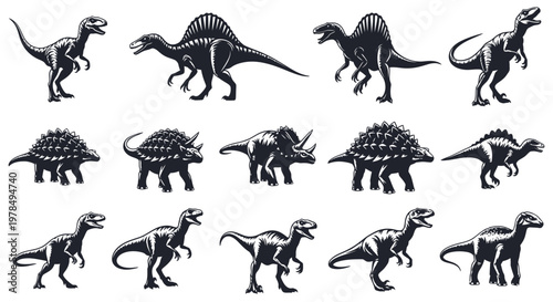 Set of Prehistoric Dinosaur Silhouettes Illustration Vector Design Element for Education and Branding