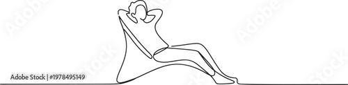 A single continuous line depicts a person comfortably relaxing in a chair.