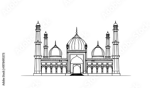 Jama Masjid Delhi outline vector illustration Indian mosque landmark icon