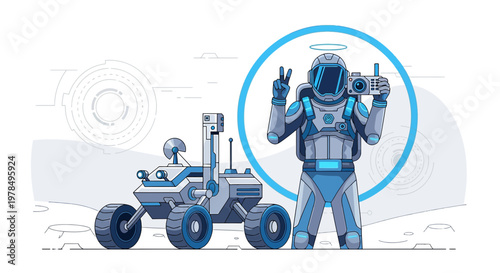 Astronaut's serene space expedition: a cosmic tale of exploration and scientific progress