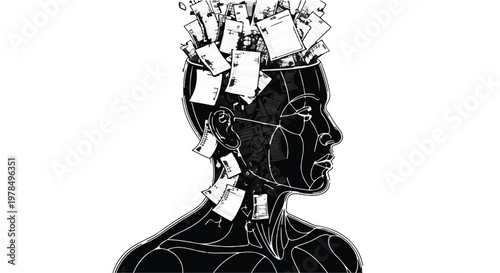 Black silhouette of a person's head with shattered glass effect