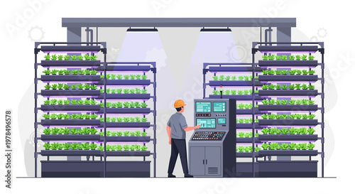 Automated vertical farming system with engineer managing crop cultivation technology