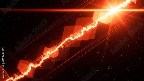 Fiery cascade of energy and geometric light, abstract digital design concept