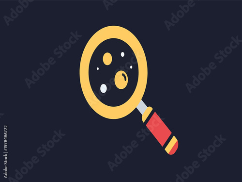 Scientific magnifying glass icon revealing microscopic organisms and tiny particles for detailed examination and biological research