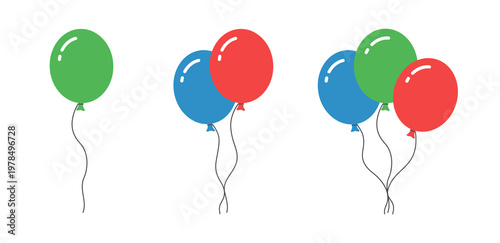 Three multicolored balloons sign. Isolated icon balloons on white background. Vector illustration
