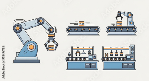 Industrial Automation Robotic Arms and Conveyor Systems.