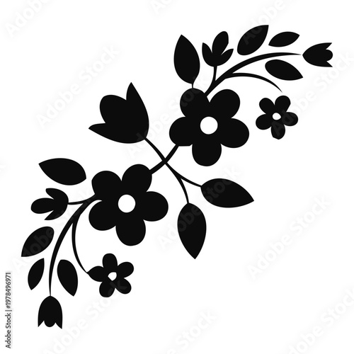 Tablou pe pânză Elegant Black Floral Silhouette Ornament, Decorative Flower Branch Vector Illust