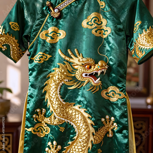Wallpaper Mural Traditional green silk dress embroidered with golden dragon   Torontodigital.ca