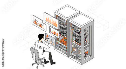 Scientist Analyzing Data on Servers in Futuristic Research and Development Environment