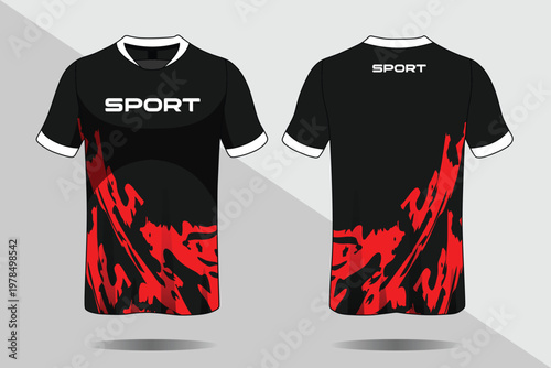 Black and Red Sport TShirt Design with Abstract Pattern.