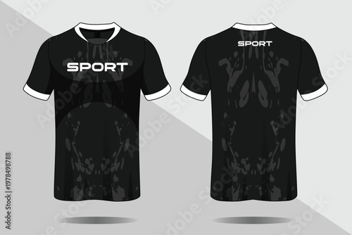 Black Sport Jersey Design with White Collar and Sleeve Trim.