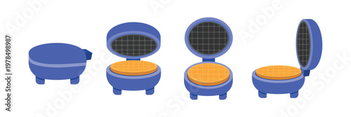 Bild auf Leinwand Waffle Maker with Waffles in different position