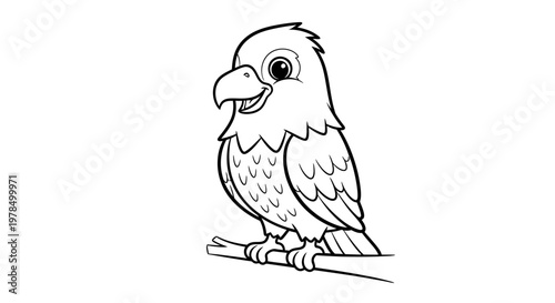 A cute cartoon parrot perched on a branch looking happy and playful with a sweet expression on its face perfect for kids and adults alike to enjoy and appreciate.