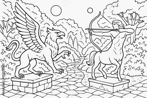 Mythical Creatures in a Magic Garden, Children's Coloring Book