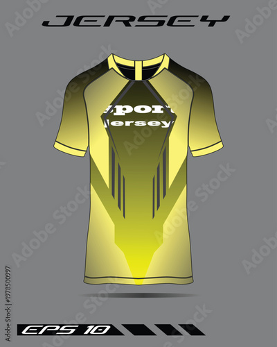 Yellow and Black Gradient Sports Jersey Design with Abstract Graphics.
