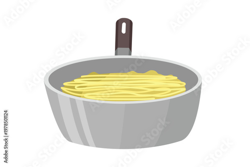 Noodles in Frying Pan Illustration. Delicious Fried Noodles. Cooking Noodles in Pan. Noodles Stir Fry in Frying Pan. 