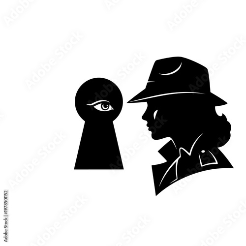 Silhouette of a Detective Woman with Keyhole and Eye.