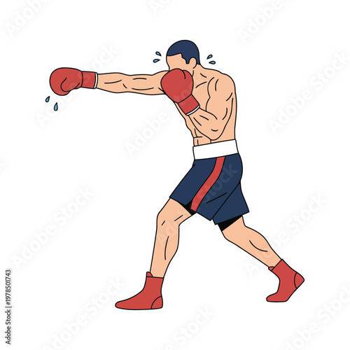 Boxer delivering a left jab, fighting stance, isolated vector on white