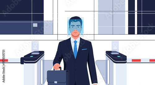 Businessman with facial recognition for access control, secure authentication and advanced