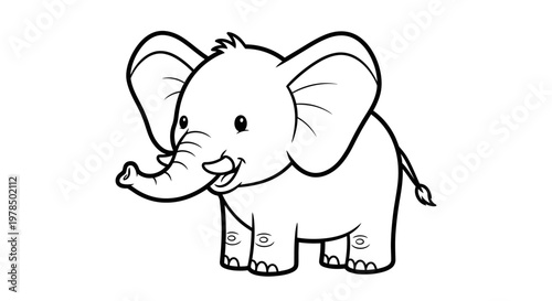 Charming Cartoon Elephant in Black and Gray Playful Animal Graphic Joyful Mammal Representation Delightful Children's Art and Expressive Artistic Render