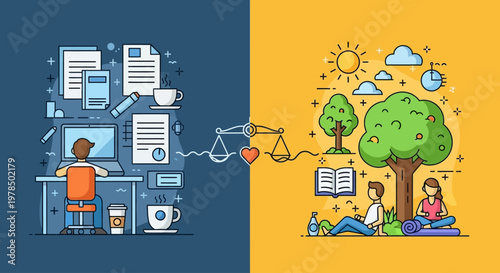 Contrast between work life and leisure time illustrating balance and harmony.