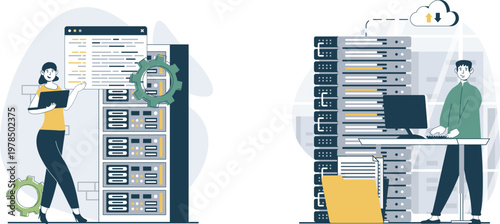 Comparing two server racks with equipment and cables