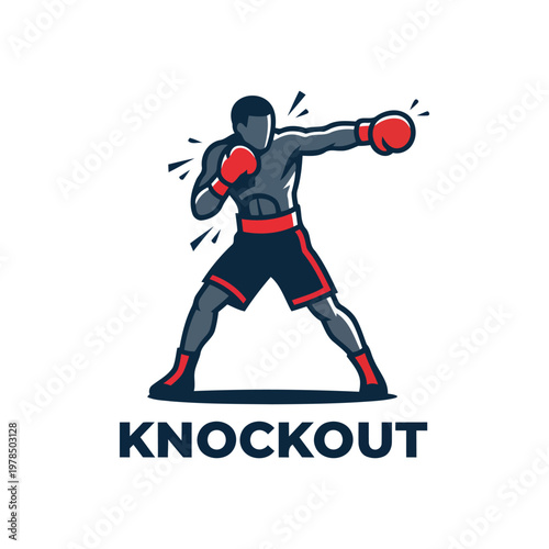 Boxer throwing a powerful right hook, dynamic action pose, isolated vector on white