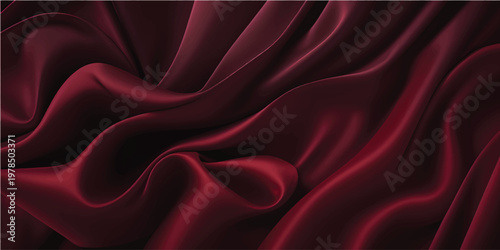 A smooth red silk and satin fabric texture creates a luxurious backdrop with elegant shiny waves and soft drapery curves perfect for a Valentine textile decoration