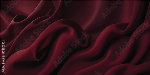 A luxury red silk and satin fabric background featuring smooth flowing waves and a shiny textile texture for an elegant soft cloth backdrop design