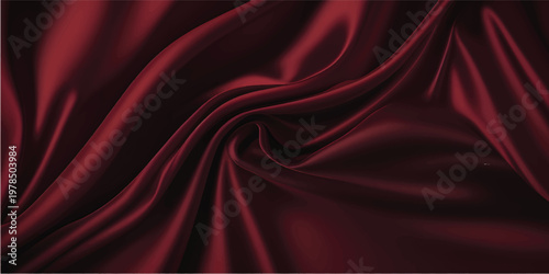 Luxurious red silk and satin fabric background featuring smooth flowing waves and elegant curves of shiny textile material for a soft decorative backdrop