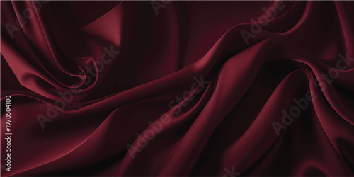 Smooth flowing red silk and satin fabric background with soft textile waves and a light curve design creates a luxurious cloth backdrop illustration