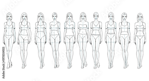 Set of 10 Female Fashion Croquis Sketch Templates Vector