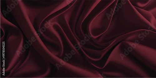 Elegant red silk and satin fabric textile with smooth shiny waves and soft luxury drapery creates a decorative velvet texture backdrop for a Valentine decoration