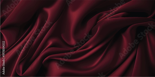 Elegant red silk and satin fabric creates a smooth luxury background with soft rippled waves and shiny textile curves for a decorative velvet backdrop