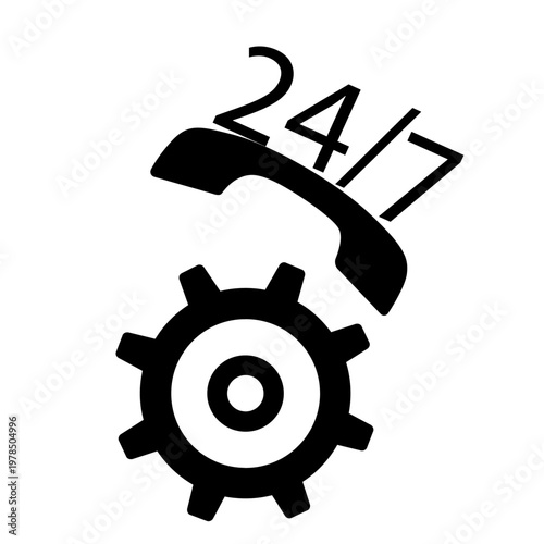 24 7 service icon. The 24 hour service is open 24 hours a day, 7 days a week. Simple illustration of 24-7 elements