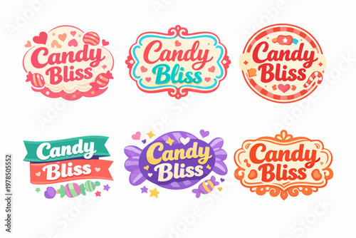 Candy bliss logo collection creating sweet branding designs for confectionery shops and sugary treats