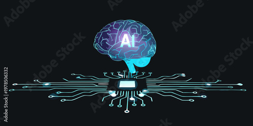 Digital brain with glowing circuitry represents artificial intelligence concepts