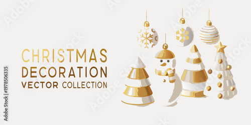 Festive gold and white christmas decorations in a vector illustration